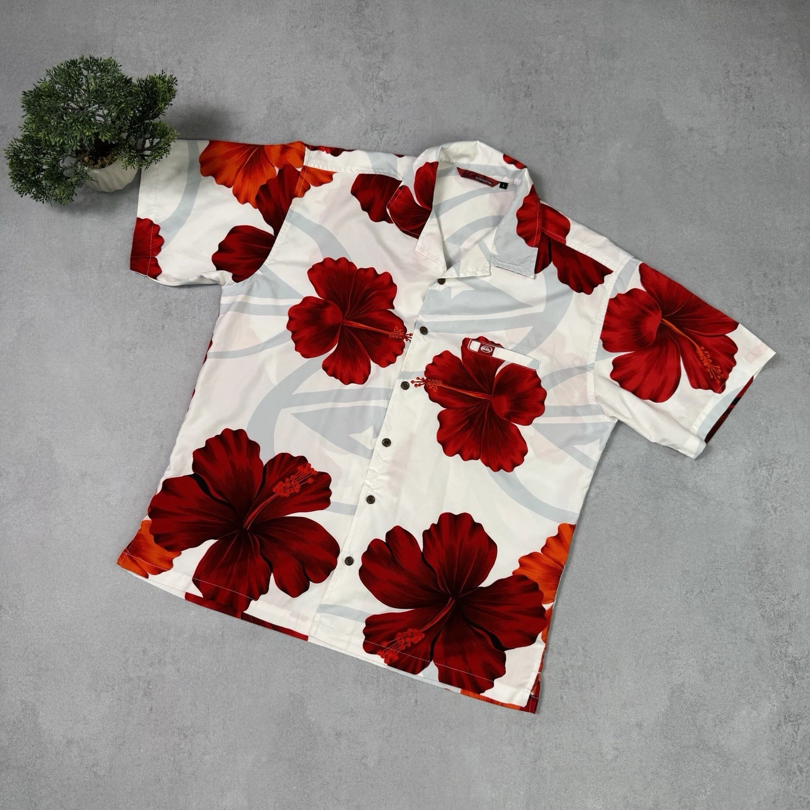 Quiksilver Floral Hawaiian Shirt 90s Y2K Size L Men