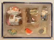 At Home Gnome Fairy Garden 6 Piece Mushroom House Turtle Welcome Sign Bird Snail