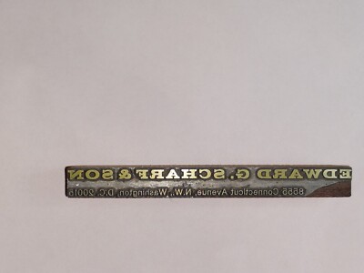 Edward G Scharf and Son Washington DC Vintage Letterpress Printers Block Rare