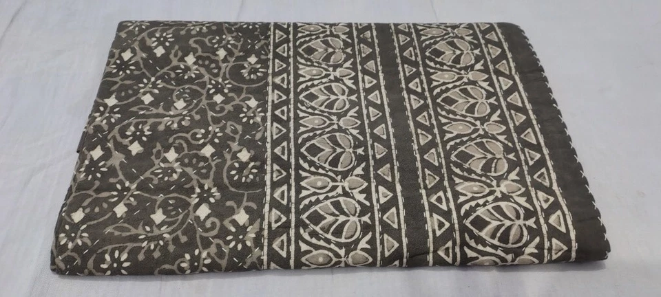 Indian Hand Block Ethnic Queen Size Cotton Kantha Quilt Throw Blanket Bedspread - Image 4 of 4