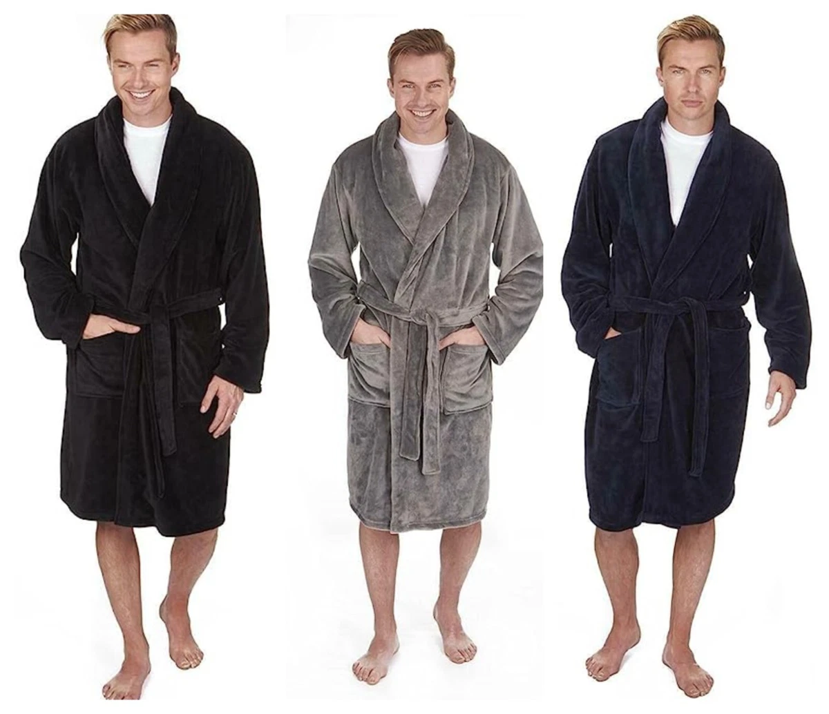 New Men s Luxury Fleece Collared Dressing Gown Robe By Pierre