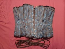 Gorgeous Blue and Black Tapestry Boned Corset, Size 34 Waist