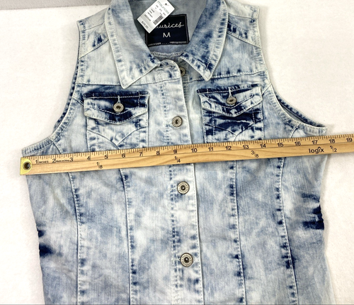 Maurices Jean Vest Womens Medium Acid Wash Denim Button Up Collared Raw Hem - Picture 5 of 7