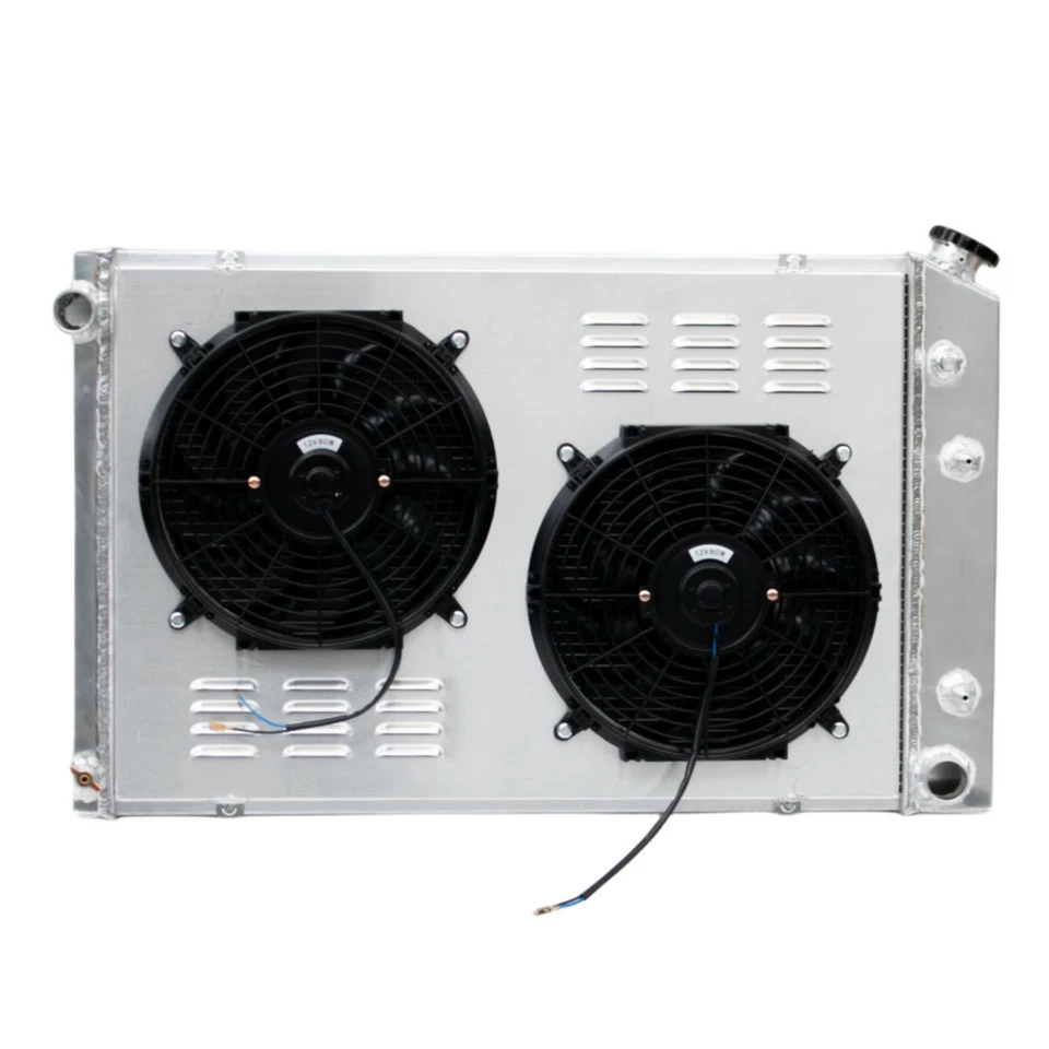 Ventilador de 4 filas de radiador y cubierta para camioneta Chevy 1973-1987, C10, C20, C30 5,0 L, 5,7 L, 7,4 L, V8 Foto 2 de 4