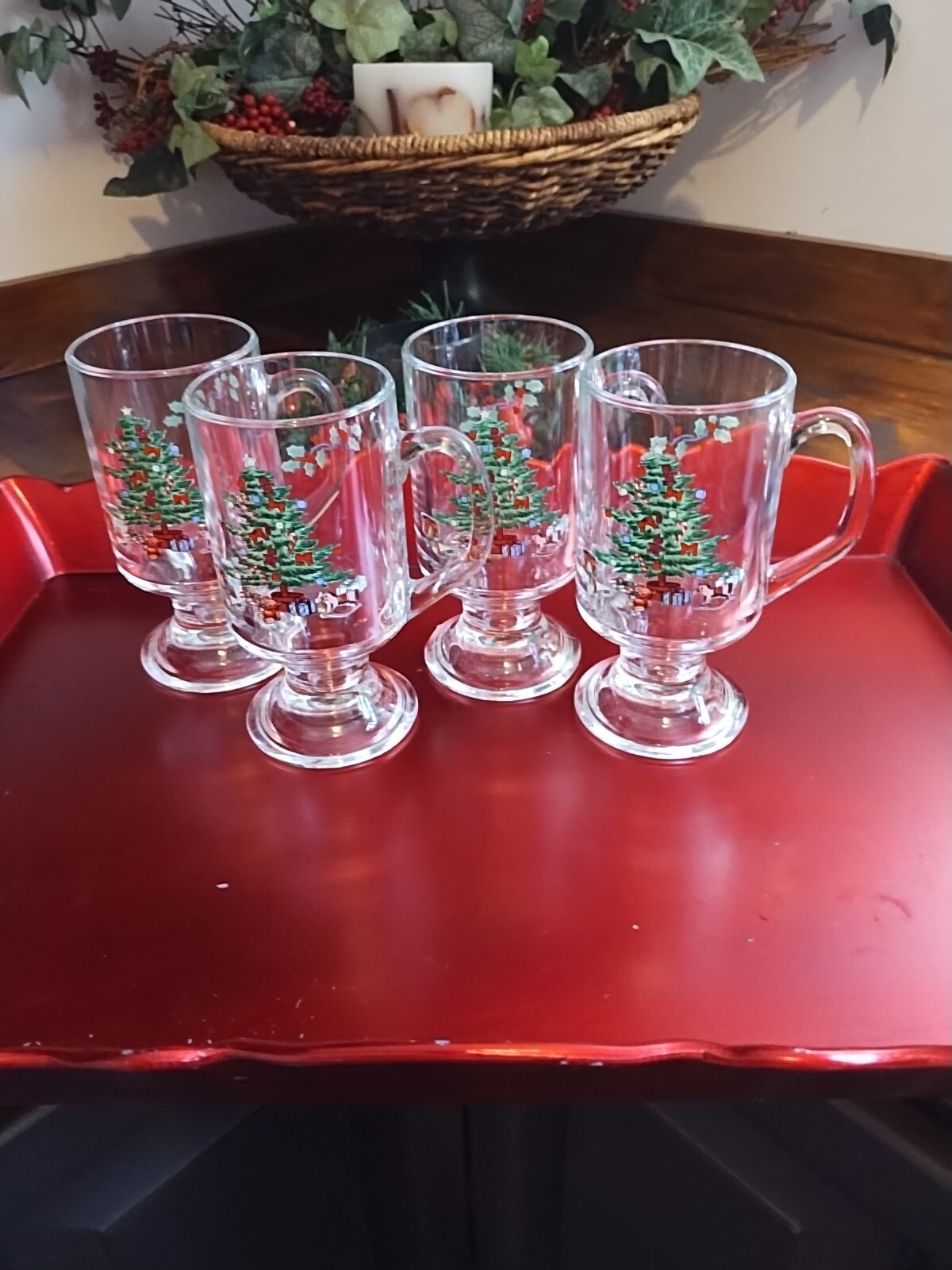Luminarc Noel Christmas Tree Clear Glasses Spode Pedestal Mug Irish