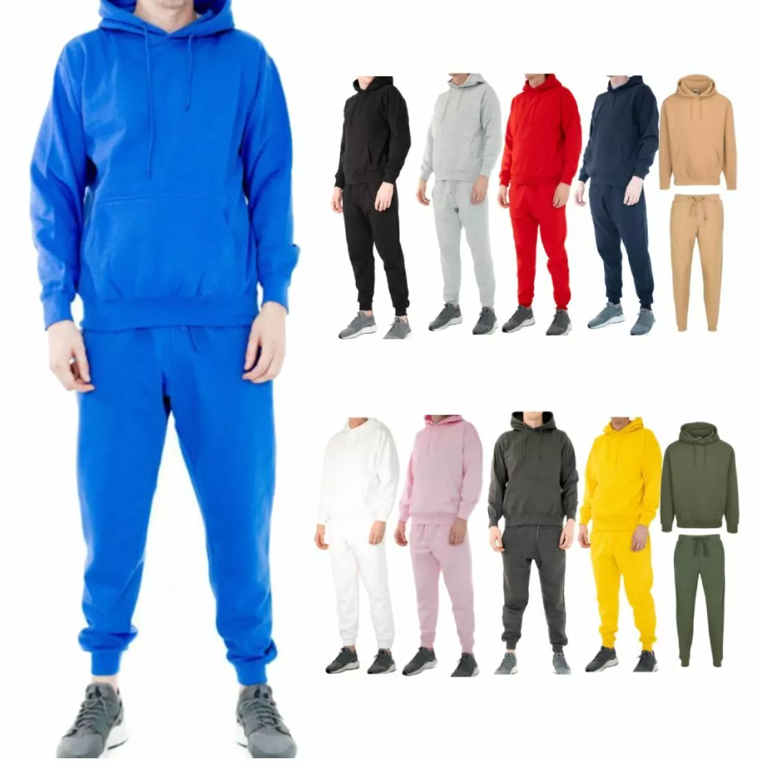 MEN'S TWO PIECE COTTON LIGHTWEIGHT SWEAT SUIT PULLOVER CASUAL TRACKSUIT SET