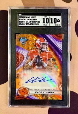 Cade Klubnik Autograph 2024 Bowman Orange Color Match SSP Auto 1 Off /25 SGC 10