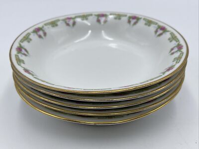Limoges M de M French Desert Bowls With A Rose Motif Set Of 5