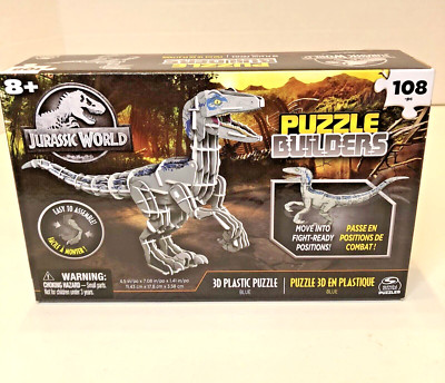 Jurassic World Puzzle Builders 108 Pieces 3D Plastic Velociraptor Blue Dinosaur
