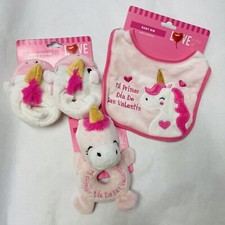 Baby Girl Mi Primer Dia De San Valentin Baby Bib Rattle and Booties- Valentines