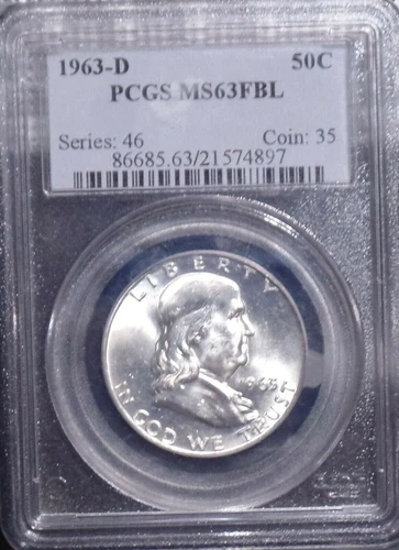 1963-D FRANKLIN HALF DOLLAR PCGS MS-63 FBL