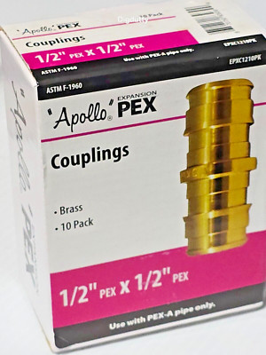 Apollo 1/2'' x 1/2'' BRASS PEX Barb Coupling EPXC1210PK PEX-A Pipe - Box of 10
