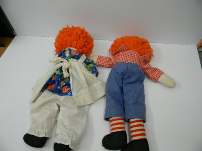 Vintage Raggedy Ann & Andy Dolls Orange Hair Hand Made in Need of