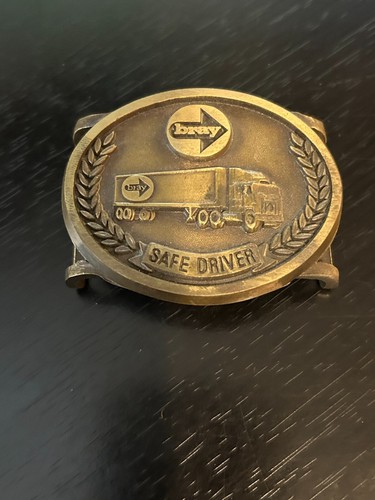 Vintage Collectible Bray Semi Truck Safe Driver Solid Brass Belt Buckle