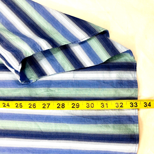 J Ferrar Shirt XL 17.5 36 37 Mens Blue Green Stripe Cotton Button Y2K Preppy - 第 11/12 張圖片