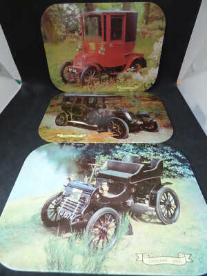 Oldtimer Oldtimer Oldtimer Blechbeschichtet Kork Unterlegt Tischsets x 3 Renault Cadillac