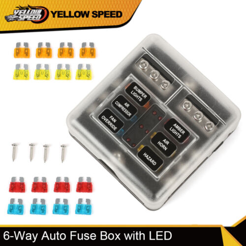 6-Way Car Marine Waterproof Fuse Box Block Holder with LED Indicator For 12V/24V - Picture 1 of 10