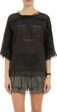 $705 ISABEL MARANT Olympe RUNWAY Top Sz 38 Black Pintuck Lace Silk Ramie RARE