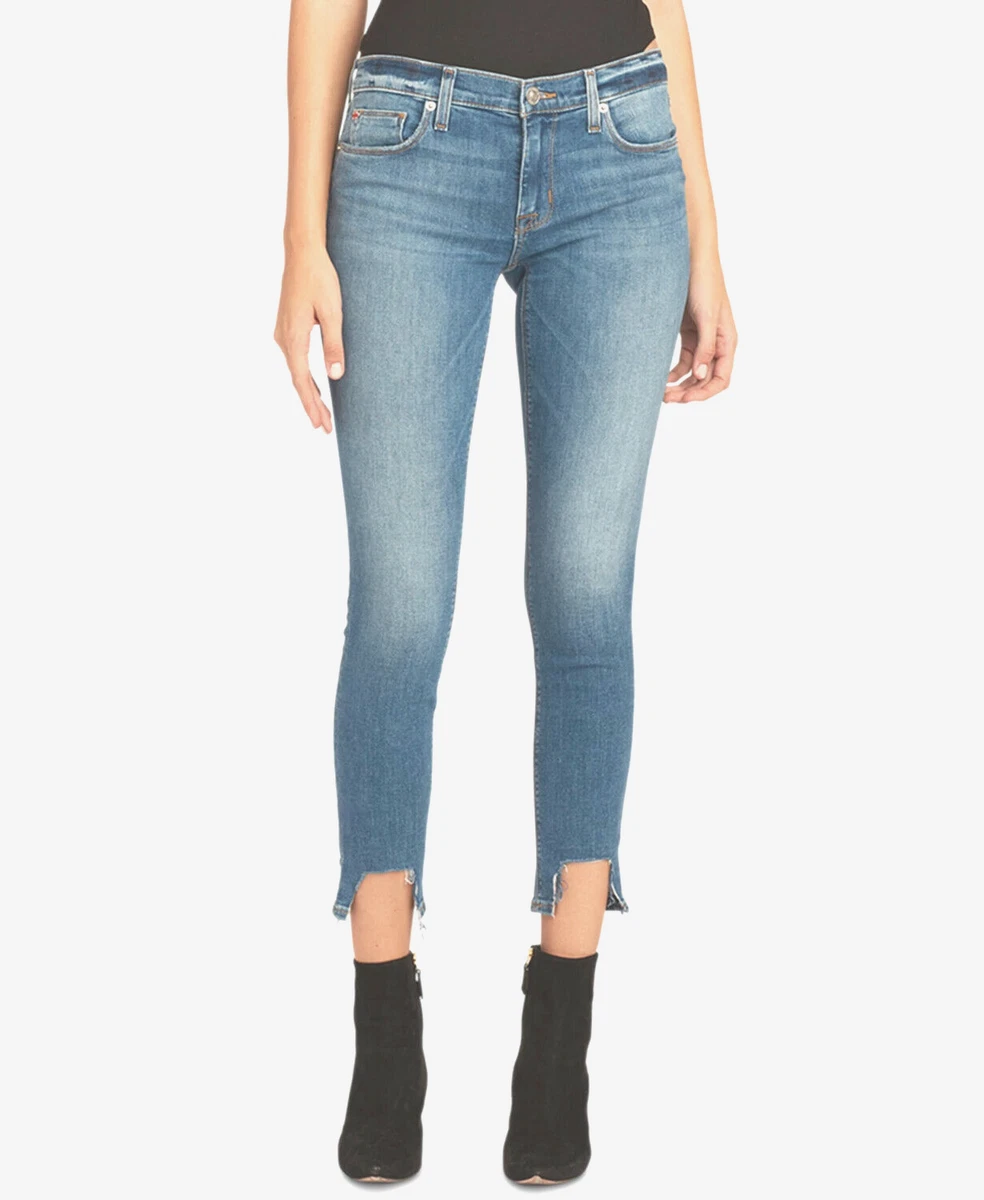 Hudson Jeans Women Krista Destroyed Hem Super Skinny Ankle Jeans Blue Size 29
