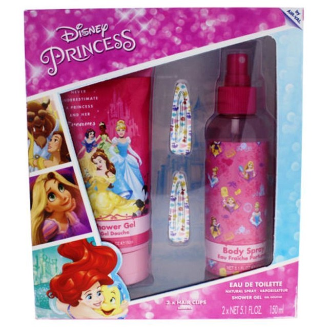 Disney Princess 3 Piece Gift Set Body Spray, Gel & Hair Clips New
