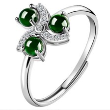 Certified S925 Sterling Silver Natural Green Burma AAA Jade jadeite Fashion Ring