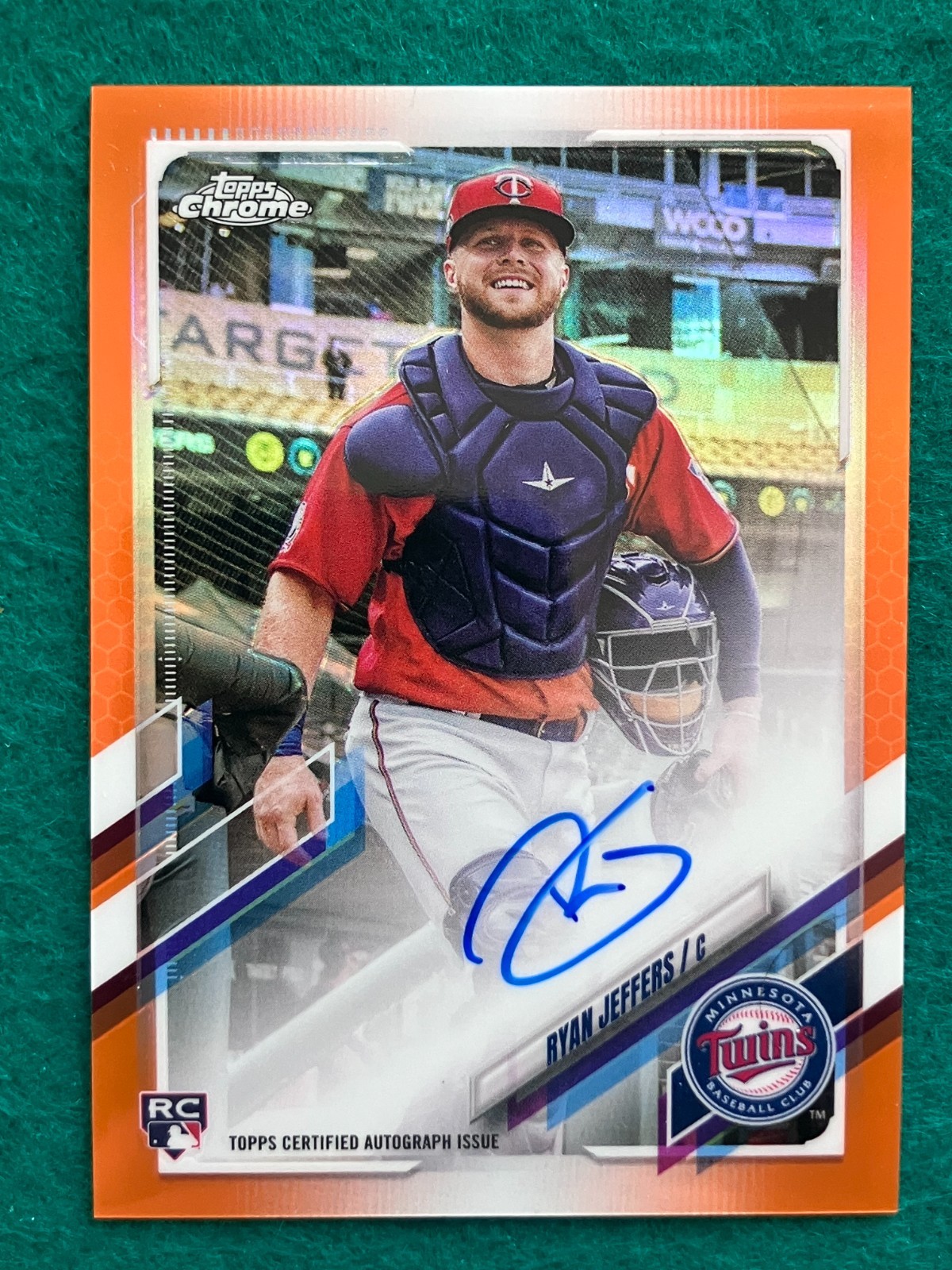 2021 Topps Chrome RYAN JEFFERS Orange Refractor Auto RC /25 Twins 