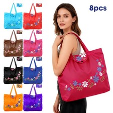 8x Foldable Heavy-Duty Grocery Bags Shopping Totes with Handles Button 8 Colors