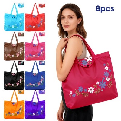 8x Foldable Heavy-Duty Grocery Bags Shopping Totes with Handles Button 8 Colors
