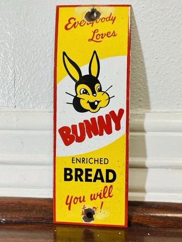 Bunny Bread Classic Vintage Bakery Advertising Sign Porcelain Enamel 8" x 2 3/4"