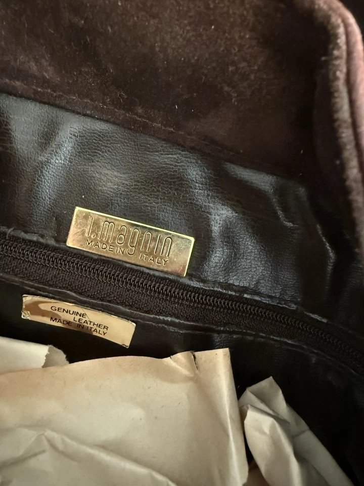 Bolso de Hombro Vintage Neiman Marcus Gamuza + Cuero Barril Marrón Hecho en Italia Foto 4 de 4