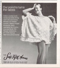 Saks Fifth Avenue Vintage Print Ad 1973 Crochet Cotton Poncho Ecru