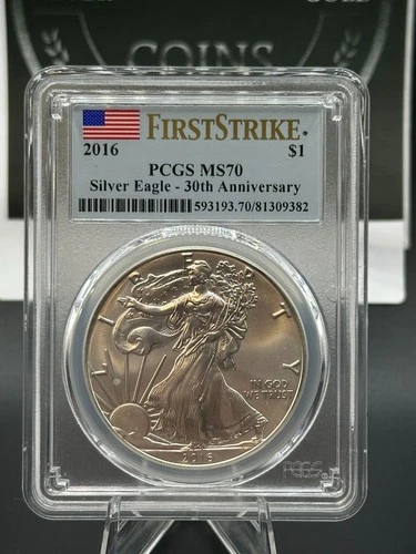 2016 Silver Eagle PCGS MS70 First Strike 30th Anniversary .999 Fine Silver
