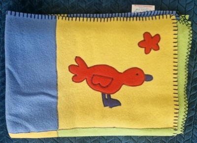 Country Club Fun Fleece Patchwork Decke gelb blau grün rot Vogelmotiv sehr guter Zustand