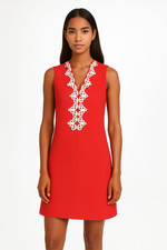 Vince Camuto Size 4 Coral V-Neck Stretch Scuba Knit Preppy Shift Mini Dress