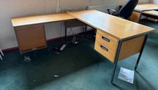 Vintage mid-century style L-shaped office desk, Black Legs