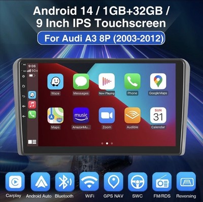 9'' Apple Carplay For Audi A3 8P 2003-2013 S3 Android14 Stereo Car GPS Navi Radio