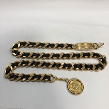 CHANEL CC Logos Black Leather Chain Belt 35" Gold Tone 94A Auth w/Box 5010
