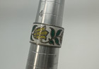 Siam Sterling Silver White Enamel Cigar Band Ring 4.5 White Floral Red Blue Vtg — photo 4