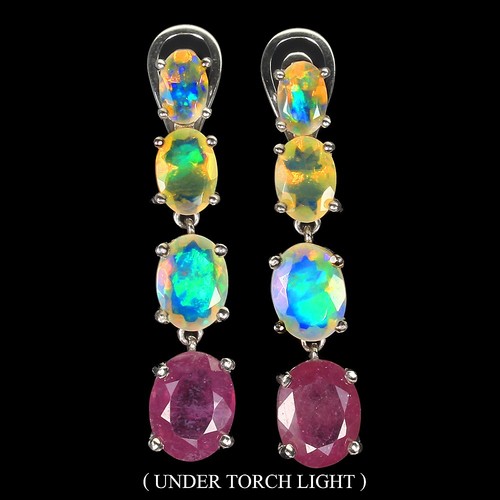 925 Sterling Silver Earrings Oval Ruby 9x7mm Fire Opal Natural Gemstone Jewelry