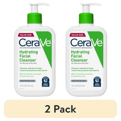 (2 pack) CeraVe Hydrating Facial Cleanser for Normal to Dry Skin 16 fl oz
