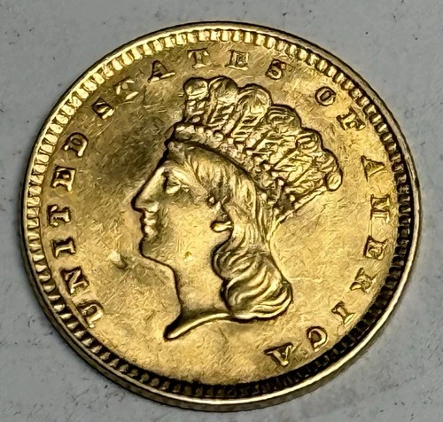 AU 1857 Indian Princess Head Gold Dollar (small ding) $1 Type 3 Coin