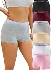 6 pack Cotton Boy Shorts Underwear for Women High-Waisted Full Coverage Boxer Br