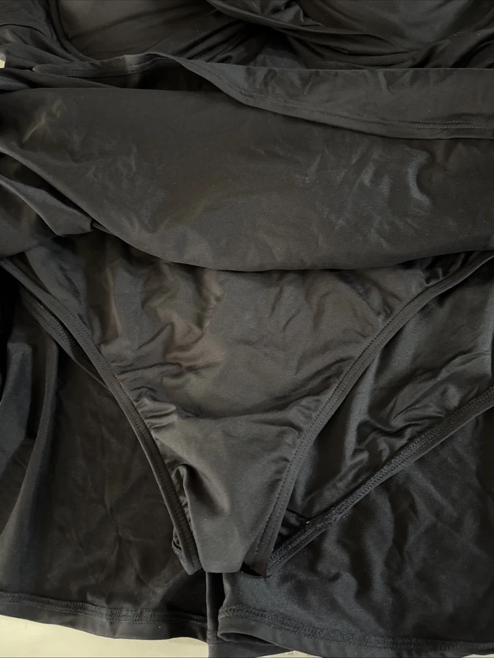 Anne Cole Twist Front Cup Tankini Swimsuit 22W Black Padded Skirted New - Image 4 of 4