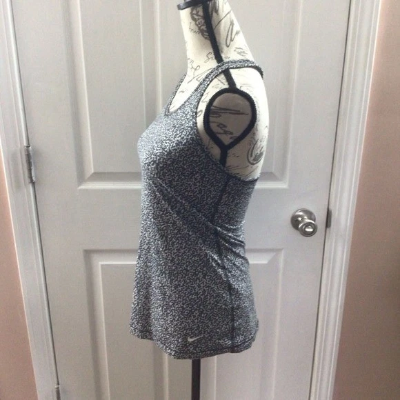 Nike Dri Fit Womens Tank Top Racerback Athletic Workout Gym Black White Print M - image 2 of 4