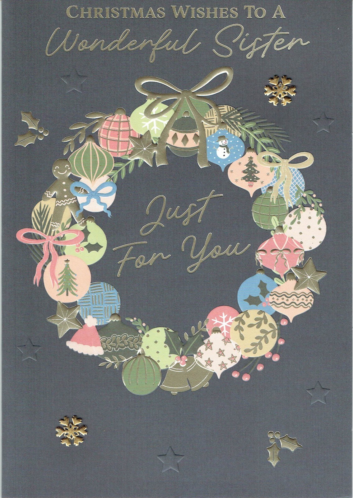 SISTER CHRISTMAS CARD Quality LARGE Card Wreath Design