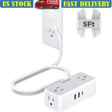 7 in 1 Surge Protector Power Strip W/ 4 AC Outlets 3 USB Ports 5ft Cord