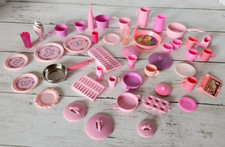 Barbie Pink Dining Kitchen Accessories Lot Cups Vase Tray Plates Carafe Doll Sz