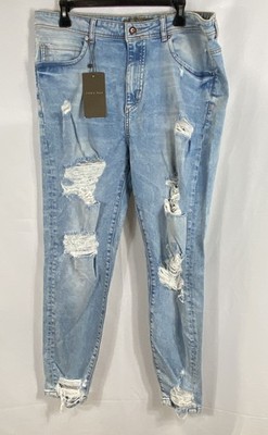 Zara Man NWT Men's Carrot Fit Distressed Jeans Light Wash Size 36x28