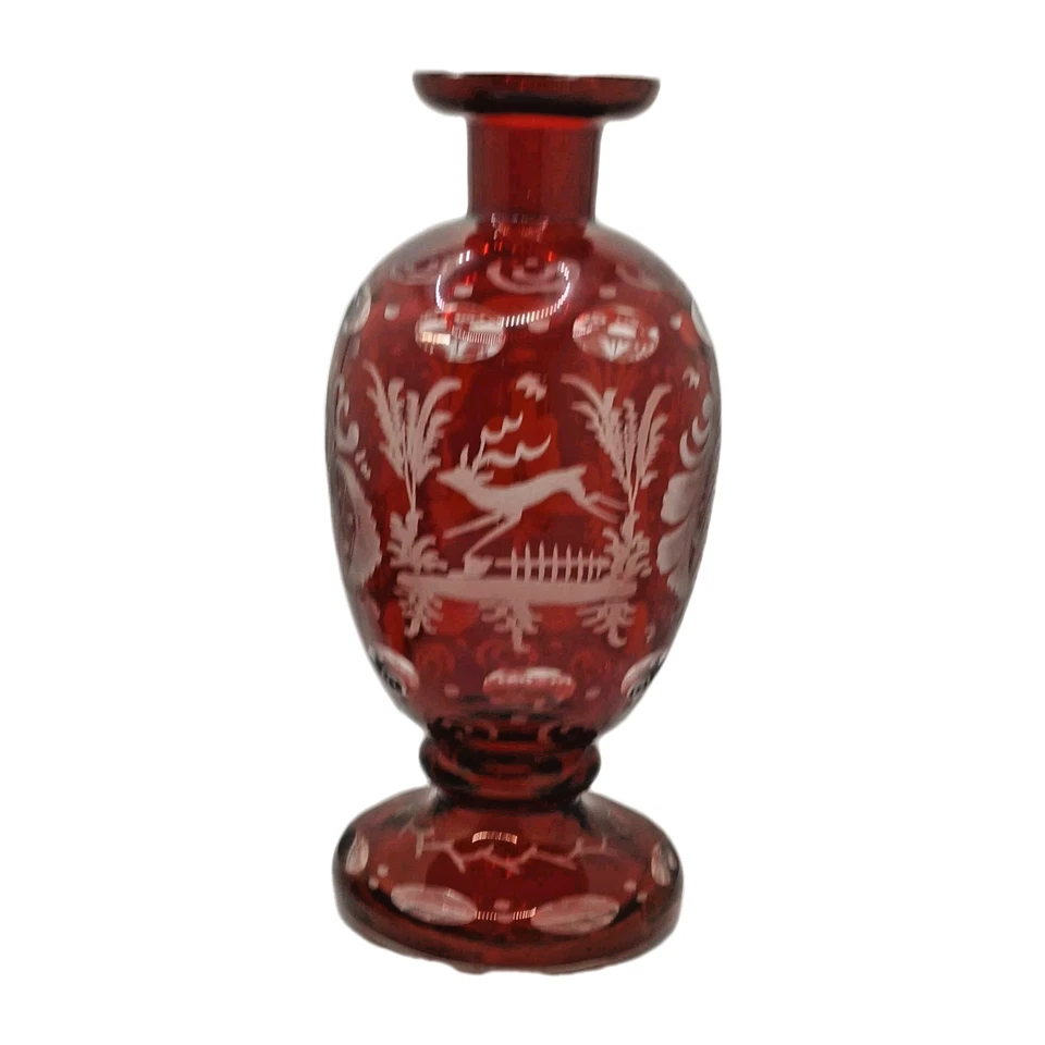 Ruby Cut-to-Clear Czech Bohemian Decanter 6 Glasses - Image 4 of 4