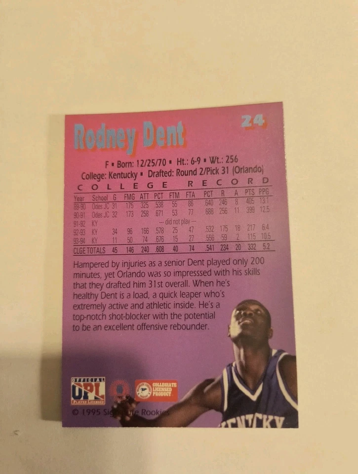 RODNEY DENT 1994-95 SIGNATURE ROOKIES KRO-MAX #24 FREE SHIPPING  - Image 2 of 2